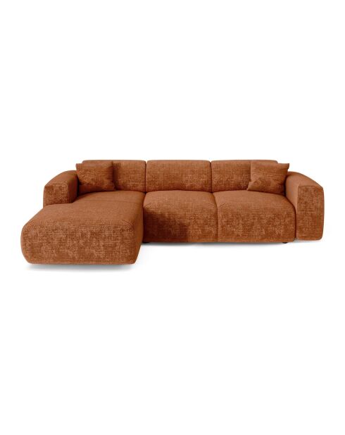 LIVA Wandelbares linkes Weitwinkelsofa aus Terrakotta geprägtem Samt — 283x180x73