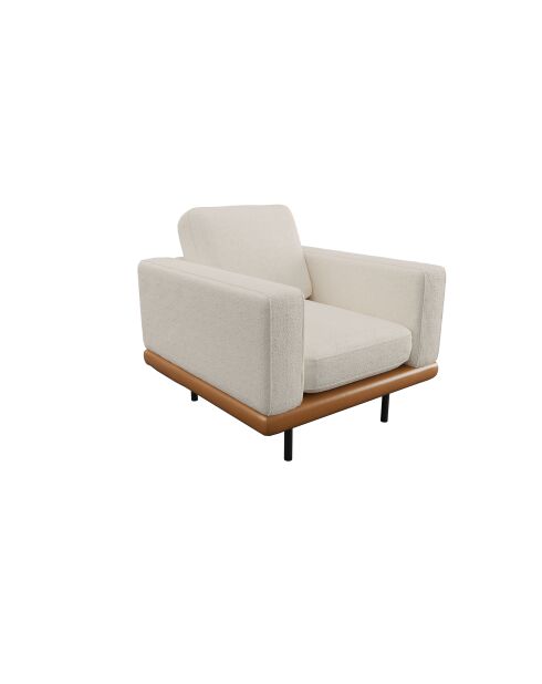 Fauteuil PIONI Tissu bouclé crème base cuir cognac - 88x90x85