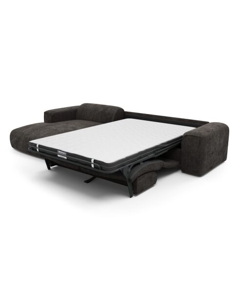 Linkerhoekbank converteerbaar express Dunlopillo matras 140cm NOVA Zwart getextureerd fluweel - 299x165x73
