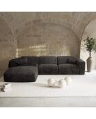 Linkerhoekbank converteerbaar express Dunlopillo matras 140cm NOVA Zwart getextureerd fluweel - 299x165x73