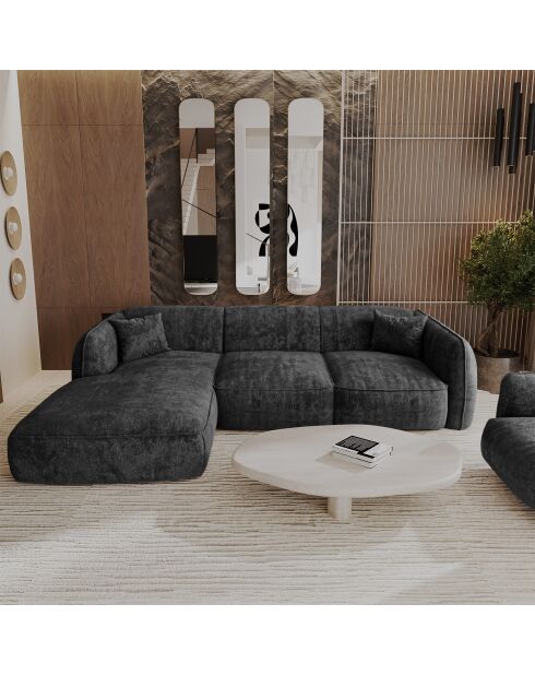 Divano angolare sinistro LIAM in velluto stagionato nero - 272x90x74