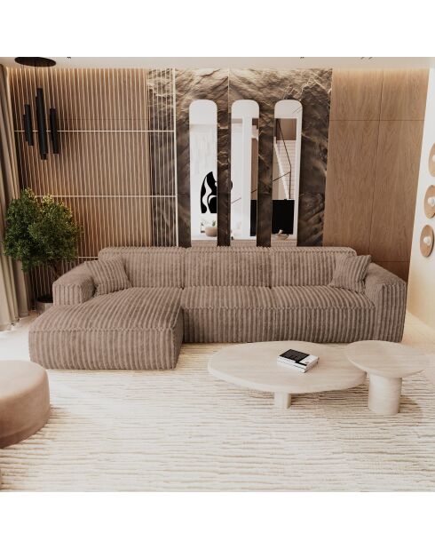 Linkes Ecksofa mit 2 dekorativen Kissen RUBEN XXL Corduroy Taupe - 323x173x78