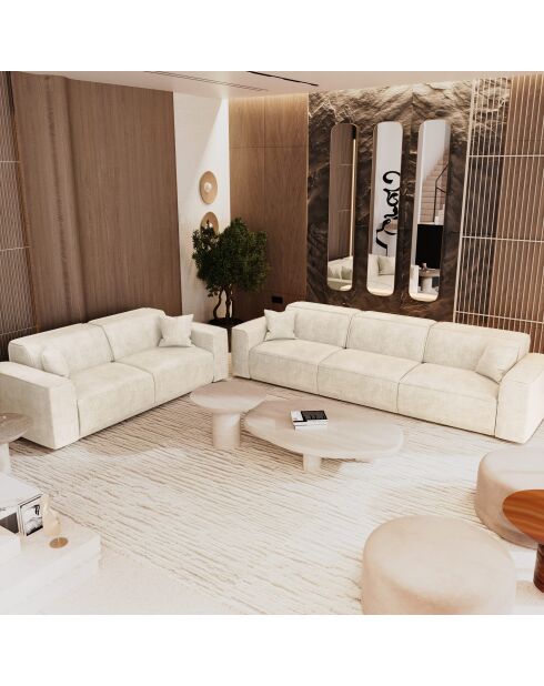 3-zitsbank met 2 sierkussens RUBEN Velours Cream - 232x95x78