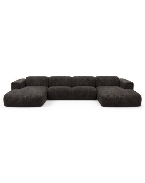 Canapé panoramique Velours tramé Noir - 363x165x73