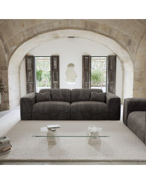 Canapé 3 places NOVA Velours tramé Noir - 205x97x73