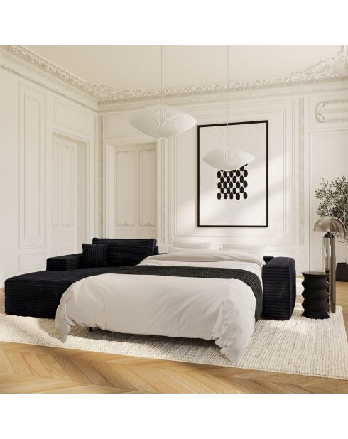 Linkerhoekbank converteerbaar expressmatras 140cm RUBY 140cm RUBY corduroy XXL zwart - 320x165x80