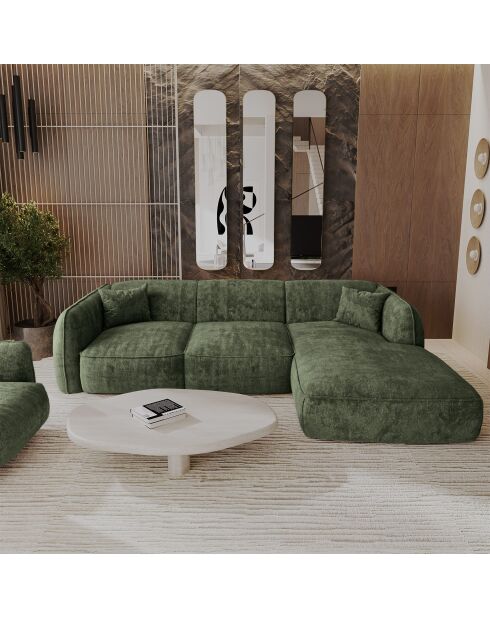 Sofá de esquina derecha LIAM de terciopelo tejido verde oliva - 272x90x74
