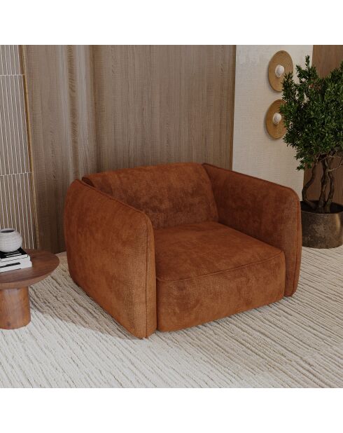 Fauteuil LIAM Velours tramé Terracotta - 118x102x76
