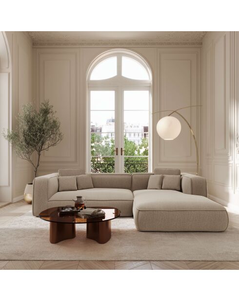 Rechtwinkliges Sofa 255 cm ROMY Weicher gewebter Duschstoff Taupe - 255x160x70