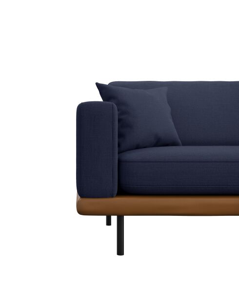 PIONI 2-zitsbank Marineblauwe geweven stof cognac lederen onderstel - 178x90x85