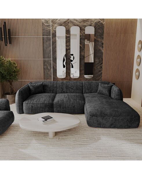 Divano angolare destro LIAM in velluto stagionato nero - 272x90x74