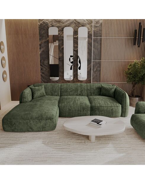 Sofá de esquina izquierda LIAM de terciopelo tejido verde oliva - 272x90x74