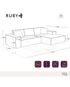 Wandelbares rechtes Ecksofa Express Matratze 140cm RUBY Matratze Dunkler Anthrazit-Samt - 320x165x80