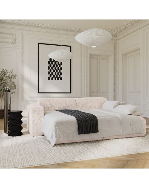 LIVA Cabrio-Sofa für 4 Personen, cremefarbener, geprägter Samt - 240x97x73