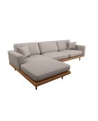 Linkes Ecksofa Pioni Webstoff Beige-Taupe-Beige Cognac-Ledergestell - 293x170x85