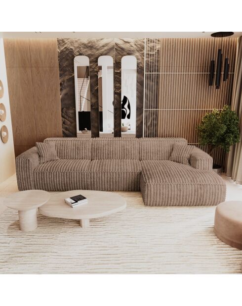Rechtes Ecksofa mit 2 dekorativen Kissen RUBEN Corduroy XXL Taupe - 323x173x78