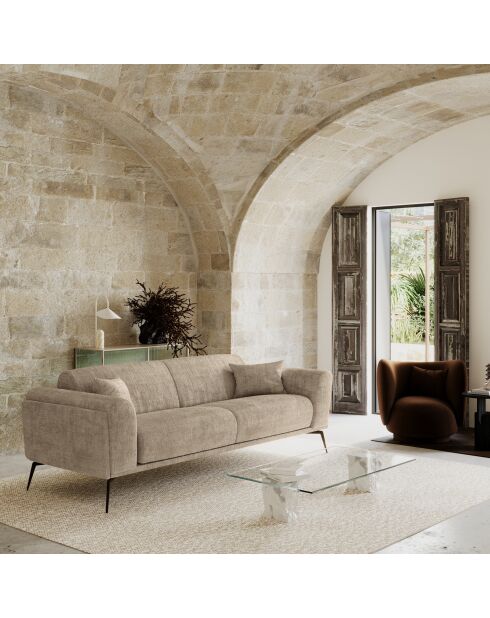 GLENN 3-Sitzer-Sofa Beiger gewebter Samt - 220x90x74