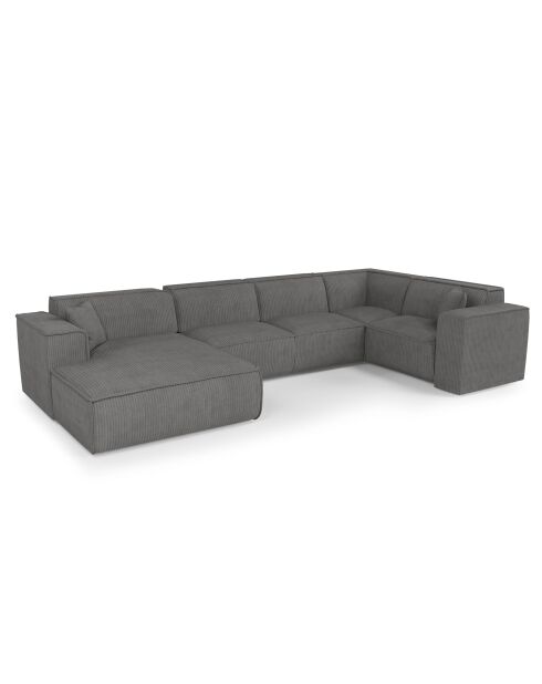 XXL-Panoramasofa mit 2 dekorativen Kissen RUBEN Corduroy Anthrazitgrau - 391x173x78