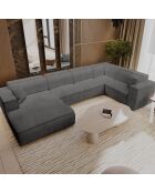 Sofá panorámico XXL con 2 cojines decorativos RUBEN Corduroy gris antracita - 391x173x78