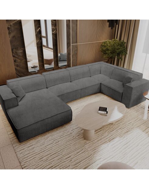 XXL-Panoramasofa mit 2 dekorativen Kissen RUBEN Corduroy Anthrazitgrau - 391x173x78