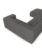 Sofá panorámico XXL con 2 cojines decorativos RUBEN Corduroy gris antracita - 391x173x78