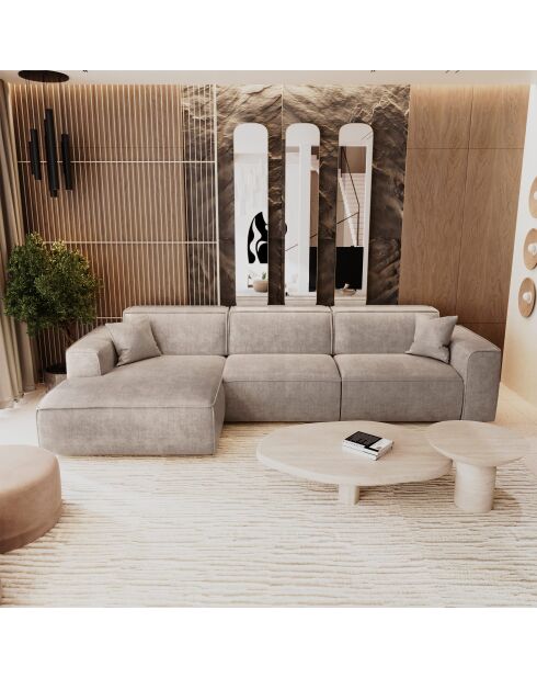 Linkes Ecksofa mit 2 dekorativen Kissen RUBEN Velours Taupe - 323x173x78