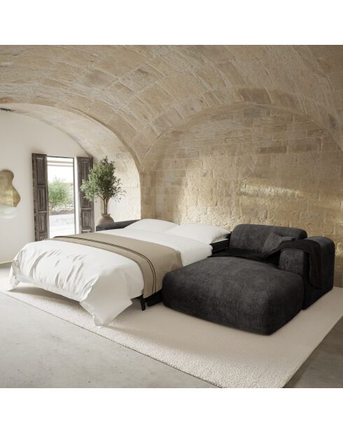 Omvormbare rechterhoekbank express Dunlopillo matras 140cm NOVA Zwart getextureerd fluweel - 299x165x73