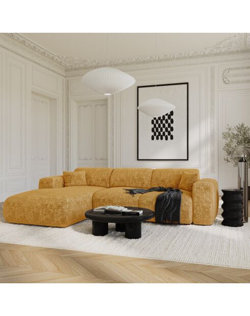 LIVA Wandelbares linkes Weitwinkelsofa aus Samt mit Senfprägung — 283x180x73