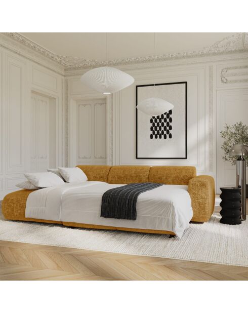 LIVA Wandelbares linkes Weitwinkelsofa aus Samt mit Senfprägung — 283x180x73