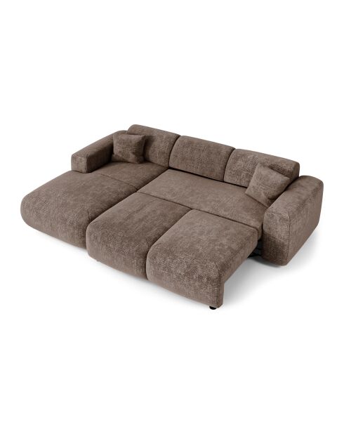 LIVA konvertierbares linkes Weitwinkelsofa aus taupefarbenem, geprägtem Samt — 283x180x73