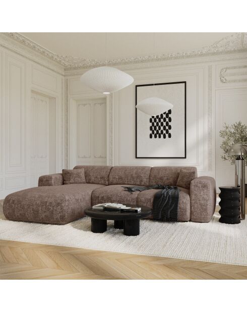 LIVA konvertierbares linkes Weitwinkelsofa aus taupefarbenem, geprägtem Samt — 283x180x73