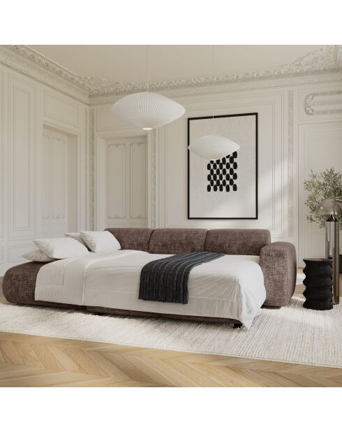 LIVA konvertierbares linkes Weitwinkelsofa aus taupefarbenem, geprägtem Samt — 283x180x73