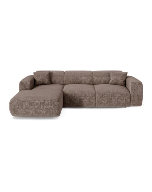 LIVA konvertierbares linkes Weitwinkelsofa aus taupefarbenem, geprägtem Samt — 283x180x73