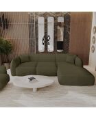 Sofá de esquina derecha LIAM de tela rizada verde oliva - 272x90x74