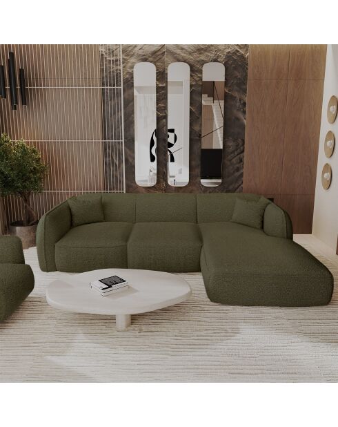 Sofá de esquina derecha LIAM de tela rizada verde oliva - 272x90x74