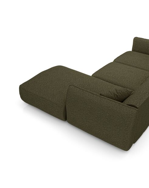 Sofá de esquina derecha LIAM de tela rizada verde oliva - 272x90x74