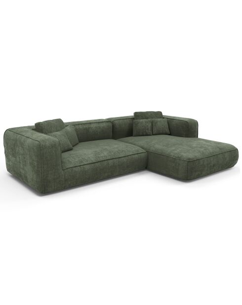 Canapé angle droit 255cm ROMY Velours tramé Vert olive - 255x160x70