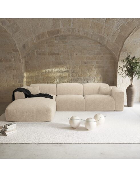 NOVA linkes Ecksofa Beiger gemusterter Samt - 280x165x73