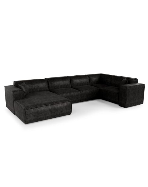 XXL-Panoramasofa mit 2 dekorativen Kissen RUBEN Velours Dark Anthracite - 391x173x78