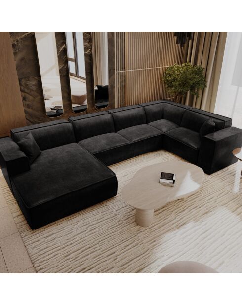 XXL-Panoramasofa mit 2 dekorativen Kissen RUBEN Velours Dark Anthracite - 391x173x78