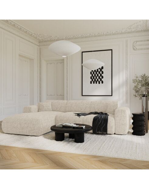 LIVA Wandelbares linkes Weitwinkelsofa — Beiger strukturierter Samt — 283 x 180 x 73