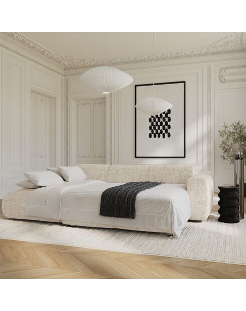 LIVA Wandelbares linkes Weitwinkelsofa — Beiger strukturierter Samt — 283 x 180 x 73