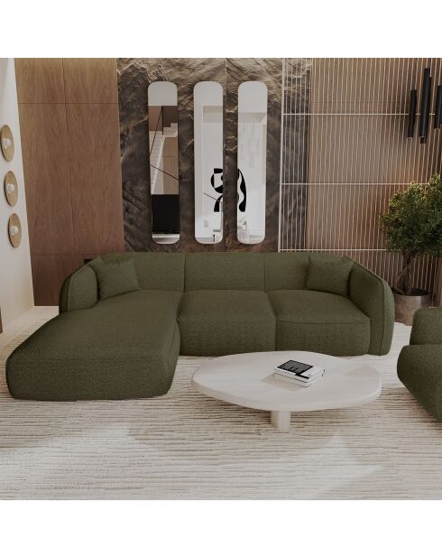 Sofá de esquina izquierda LIAM Tela Boucle verde oliva - 272x90x74