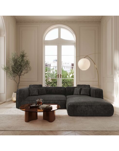 Rechtwinkliges Sofa 255 cm ROMY Schwarzer gewebter Samt - 255x160x70