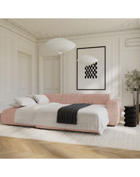 Divano angolare sinistro convertibile LIVA in velluto testurizzato rosa vintage - 283x180x73