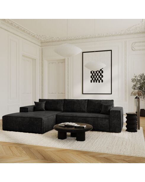 Linkes Ecksofa, umwandelbare Express-Matratze, 140 cm, RUBY-Matratze, dunkler anthrazitfarbener Samt — 320x165x80