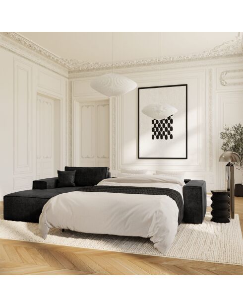 Linkes Ecksofa, umwandelbare Express-Matratze, 140 cm, RUBY-Matratze, dunkler anthrazitfarbener Samt — 320x165x80