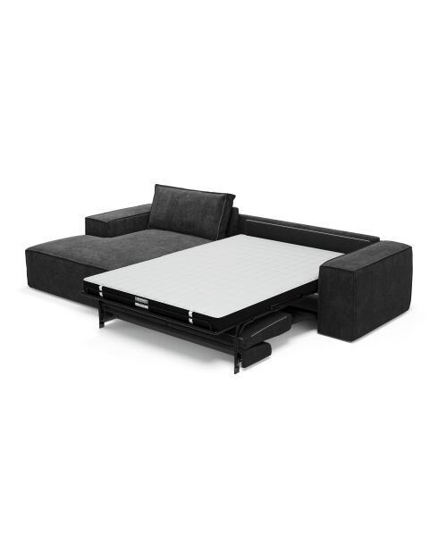 Linkes Ecksofa, umwandelbare Express-Matratze, 140 cm, RUBY-Matratze, dunkler anthrazitfarbener Samt — 320x165x80