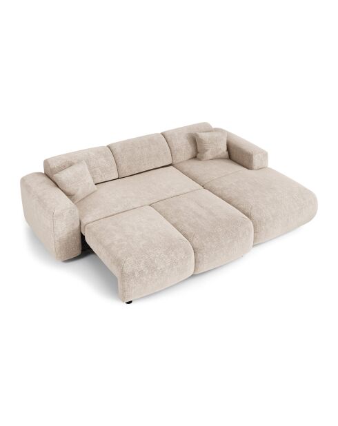 Divano angolare destro convertibile LIVA in velluto goffrato color crema - 283x180x73