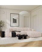 Divano angolare destro convertibile LIVA in velluto goffrato color crema - 283x180x73